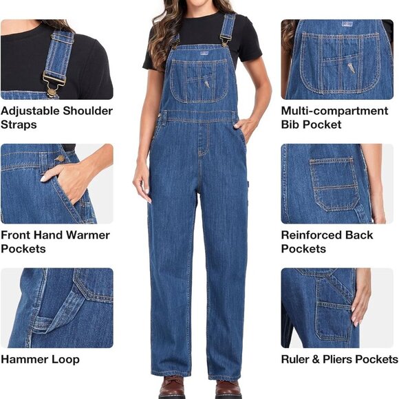 Women's Bib Overall, Womens Relaxed Fit Overalls Workwear with Adjustable Straps - Picture 4 of 5